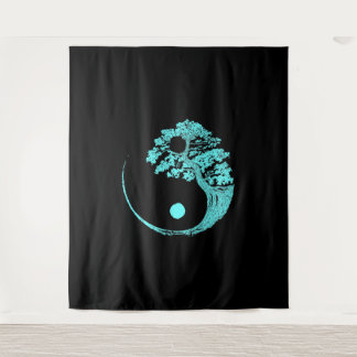 Tenture Yin Yang Turquoise Blue Bonsai Tree Japonais