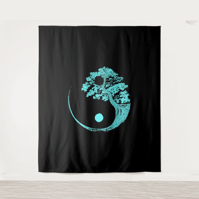Tenture Yin Yang Turquoise Blue Bonsai Tree Japonais (Devant)