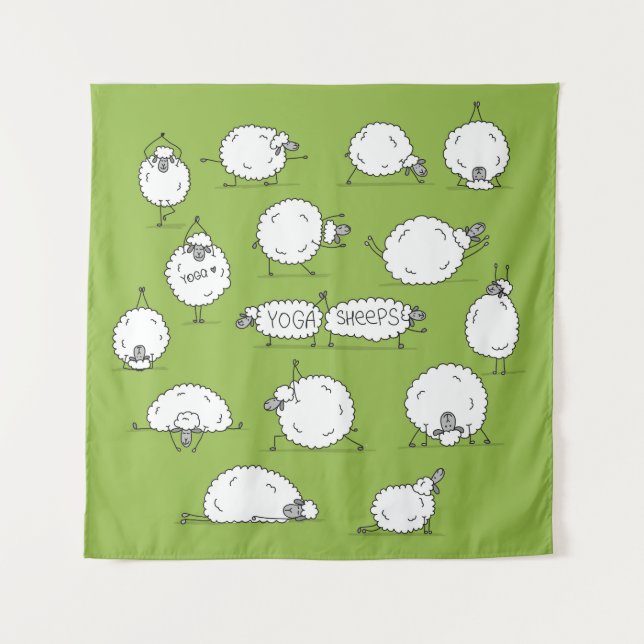 Tenture Yoga Sheep : Whimsical Sketch Fun. (Devant)