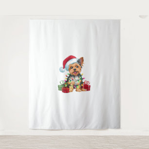 Tenture Yorkie Xmas éclairage Santa Hat Yorkie Chien Chris