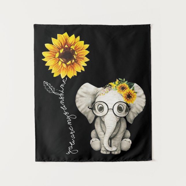 Tenture You Are My Sunshine Hippie Sunflower Elephant (Devant)