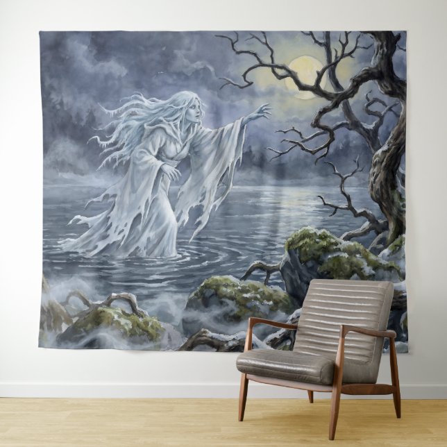 Tenture Yuki-onna errant sur le lac gelé (En situation (horizontale))