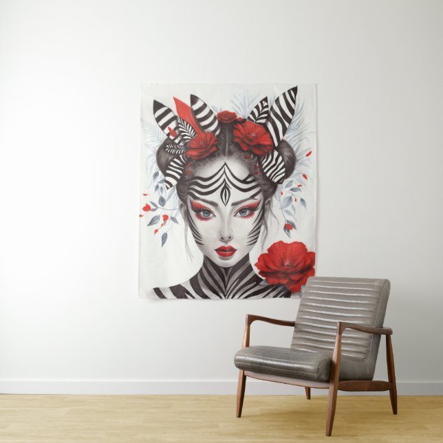 Tenture Zebra Woman - Pop Art primé (En situation)