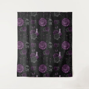 Tenture Zodiac Magie   Plum violet foncé Roses de crâne go