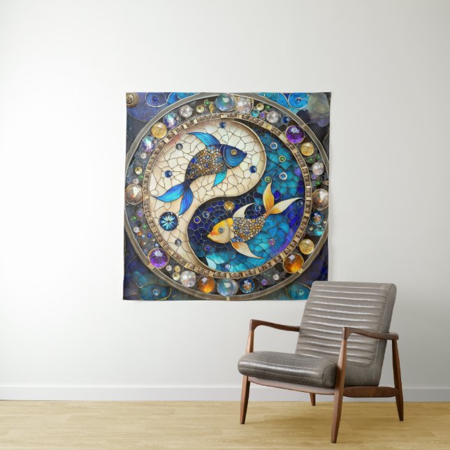 Tenture Zodiaque - Poissons Yin et Yang (En situation)