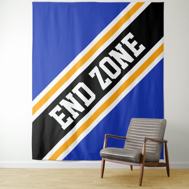 Tenture ZONE DE FIN Royal Bleu Jaune Noir Stripes (En situation)
