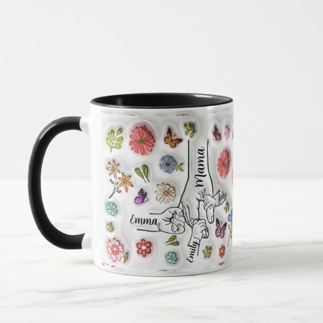Tenue personnalisée Main de maman - 3 enfants Mug (Gauche)