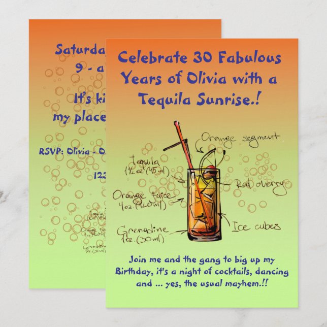 Tequila Sunrise Anniversaire Fête Invitation (Devant / Derrière)
