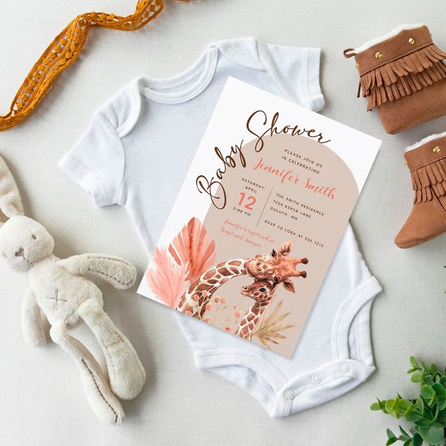 Teracotta Tan Boho Giraffe Baby shower Invitation (Créateur téléchargé)