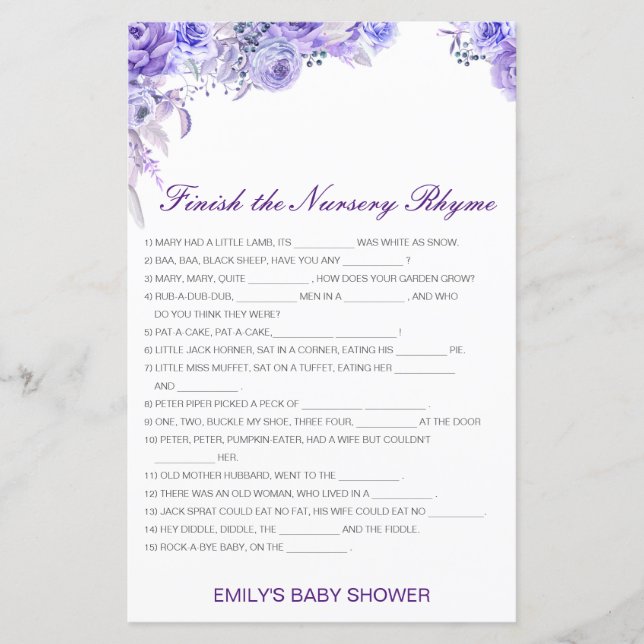 Terminer le rime de la pépinière avec réponse (Devant)