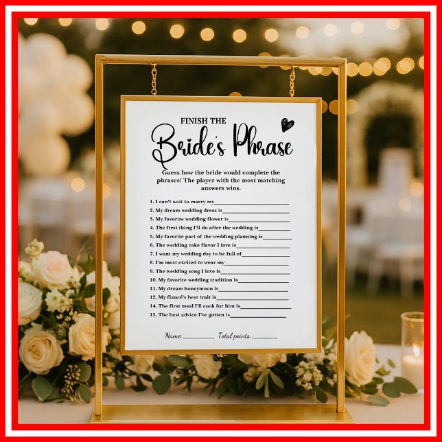 Terminez la phrase de la mariée Jeu de Baby Shower (Créateur téléchargé)