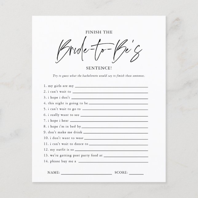 Terminez la phrase | Jeu de Baby Shower / Mariage (Devant)