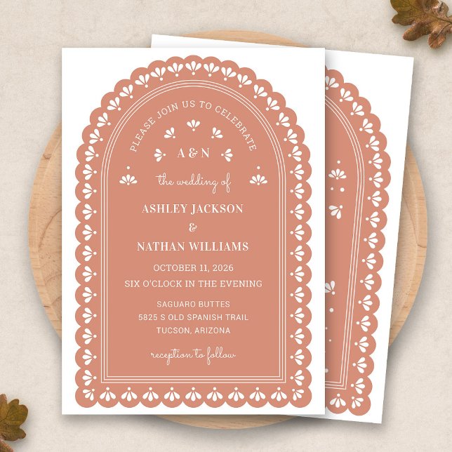 Terra Cotta Arch Faire-part de mariage d'automne (Terra Cotta Arch Autumn Wedding Invitation by Fiesta Valley Print)