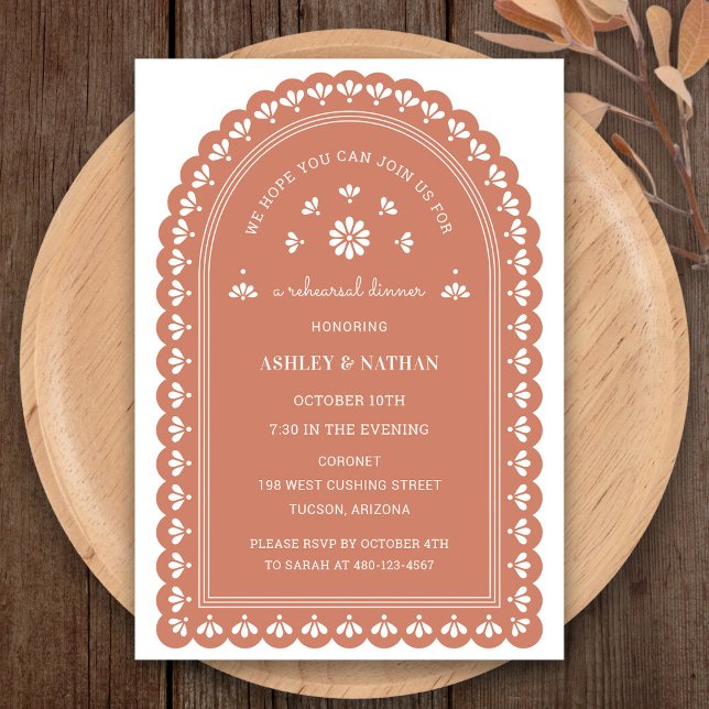 Terra Cotta Arch Repétition Dîner Invitation (Terra Cotta Arch Rehearsal Dinner Invitation by Fiesta Valley Print)