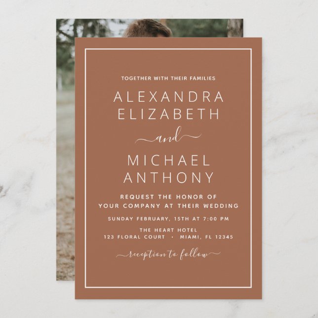Terra Cotta Boho Mariage Photo Invitation (Devant / Derrière)