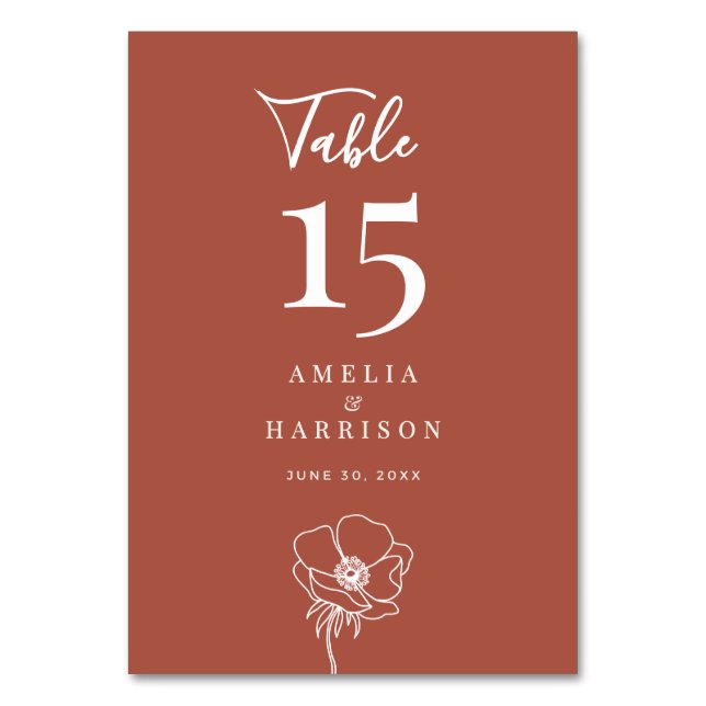 Terra Cotta Floral Mariage Petit Numéro De Table (Par défaut)