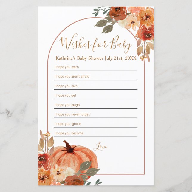 Terracota Citrouille Floral Voeux pour bébé (Devant)