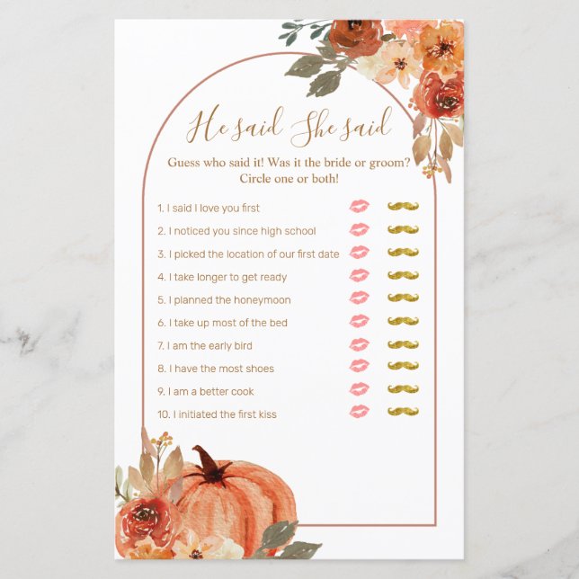 Terracota Citrouille Il a dit Elle a dit Game Card (Devant)