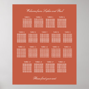 Terracotta 18 Table Wedding Seating Chart Poster