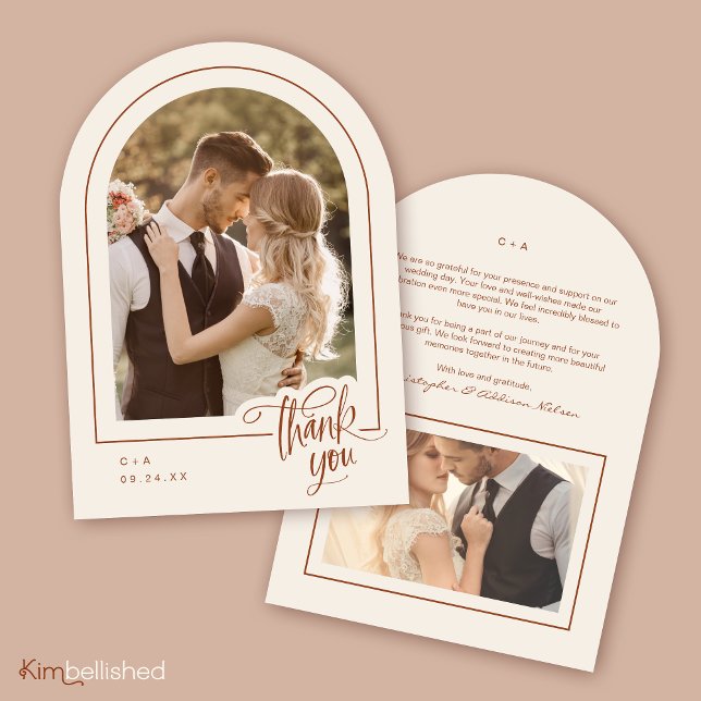 Terracotta 2 Mariage photo Carte de remerciements (Front + Back | 5" x 7" invitation with Arch Corner Type)