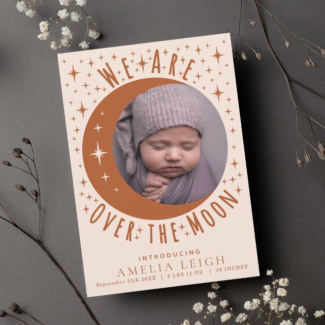Terracotta au-dessus de la lune Faire-part de nais (Créateur téléchargé)