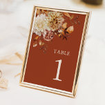 Terracotta Automne Mariage Numéro de table<br><div class="desc">Mariage d'automne en terre cuite Numéro de table. Marquez vos tables avec le charme naturel en utilisant cette carte de numéro de table, idéal pour un mariage d'automne ou d'hiver. Un bouquet d'angle de fleurs d'aquarelle chaudes (orange brûlé, cuivre, terre cuite, crème et beige) ajoute richesse et romantisme à votre...</div>