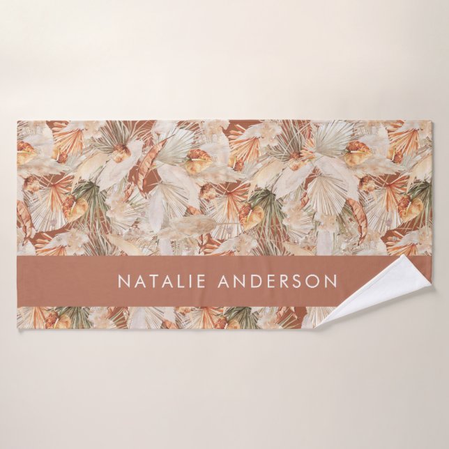 Terracotta Bohême élégant moderne pampas herbe  (Serviette de bain)