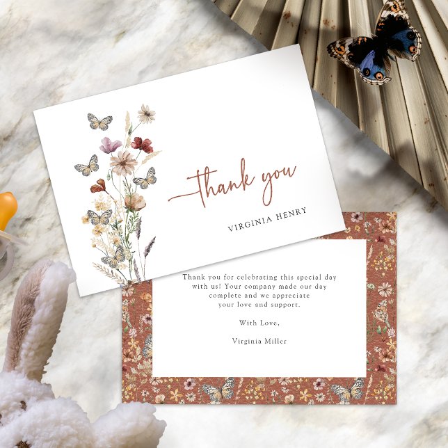 Terracotta Boho Fleur sauvage Merci Cartes (Terracotta Boho Wildflower Thank You Cards with Butterflies by Painted Paperie
)