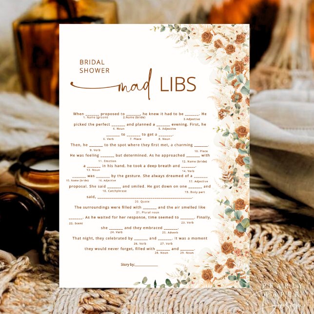 Terracotta Boho Floral Fête des mariées Mad Libs J (Créateur téléchargé)