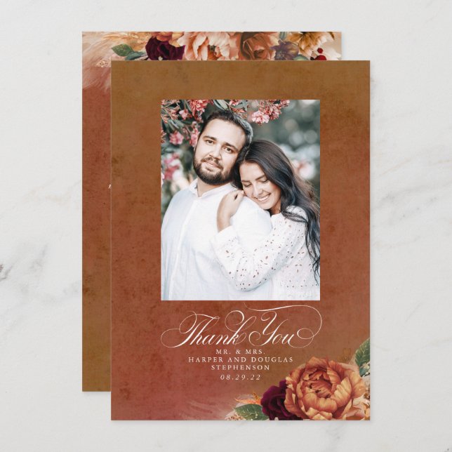 Terracotta Boho Mariage à deux côtés Merci photo (Devant / Derrière)