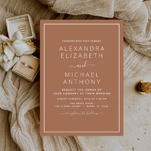 Terracotta Boho Mariage Moderne Simple Invitation