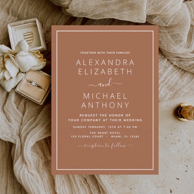Terracotta Boho Mariage Moderne Simple Invitation (Créateur téléchargé)