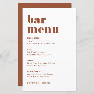 Terracotta Bold Retro Typographie Mariage Bar Menu
