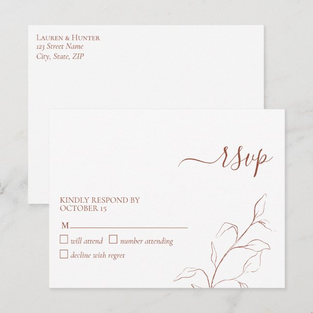 Terracotta Burnt Orange Botanique Non Menu RSVP (Devant / Derrière)