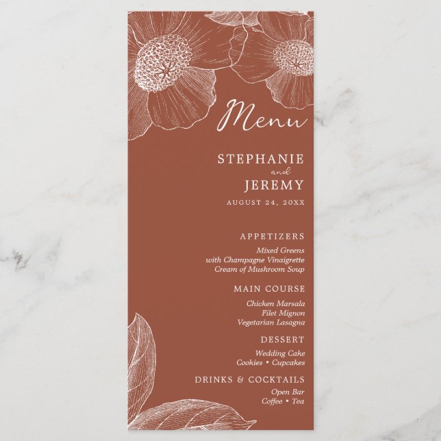 Terracotta Burnt Orange Floral Line Art Menu (Devant)