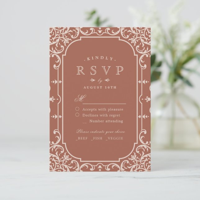 Terracotta élégant mariage vintage romantique RSVP (Debout devant)