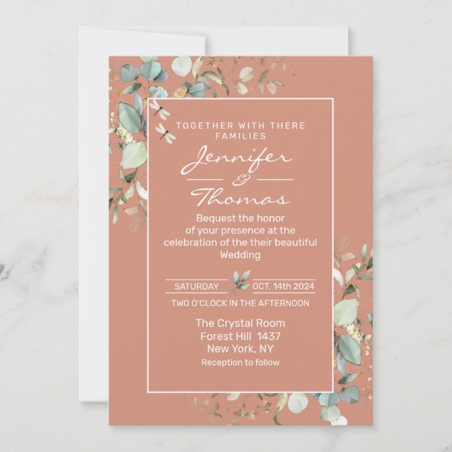 Terracotta et Faire-part de mariage Feuille verts (Devant)