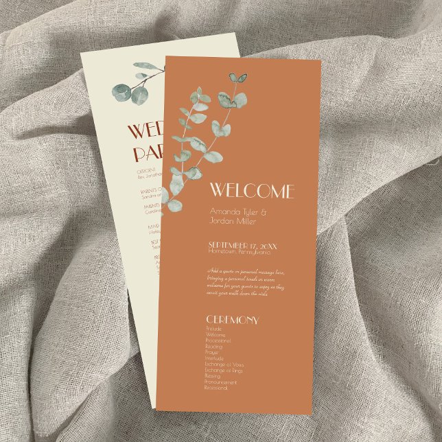 Terracotta Eucalyptus Déco Programme de mariage (Créateur téléchargé)
