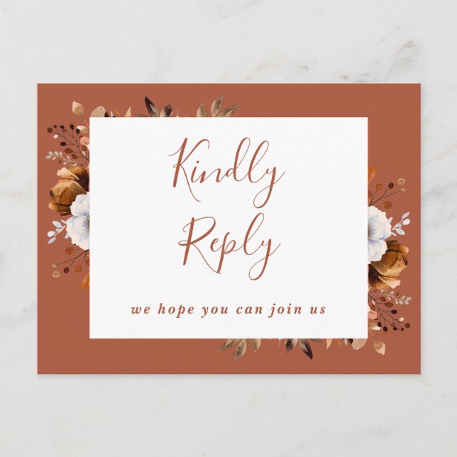 Terracotta Fall Floral Chanson Demande RSVP Carte  (Devant)