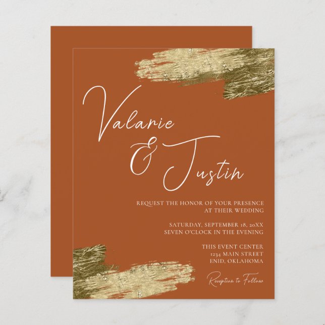 TerraCotta Faux Gold Foil Faire-part de mariage (Devant / Derrière)