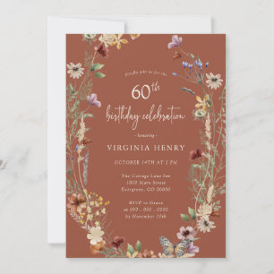 Terracotta Floral 60e Anniversaire Fête Invitation