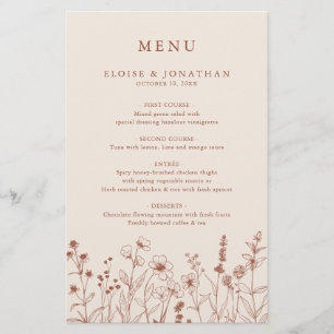 Terracotta Floral Automne Fleur sauvage Menu Maria