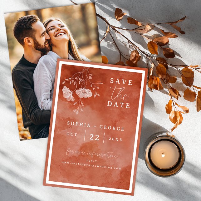 Terracotta Floral Faire-Part de Date de Mariage av (Save The Date)