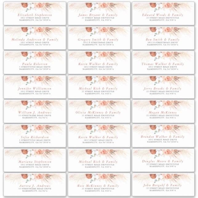 Terracotta Floral Individuel Étiquettes de adresse (Devant)