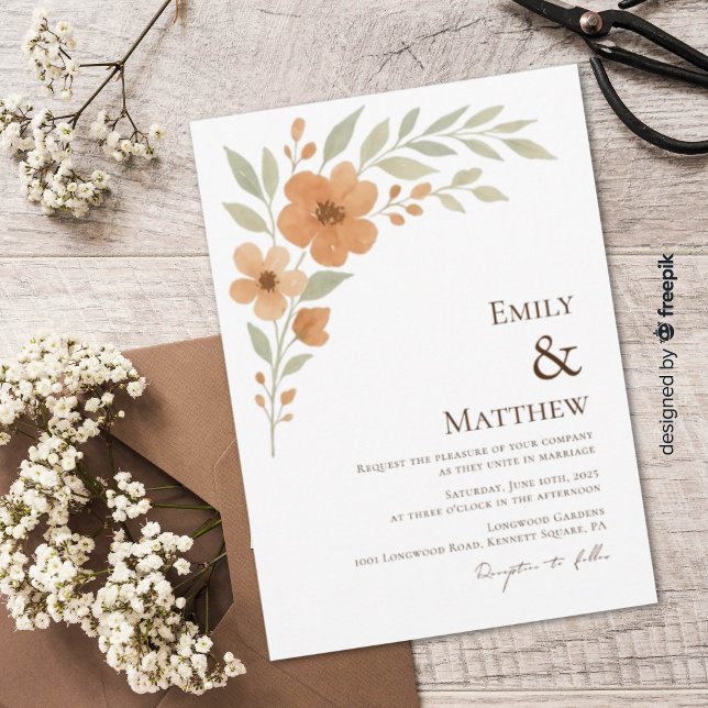 Terracotta Floral Watercolor Wedding Invitation (Créateur téléchargé)