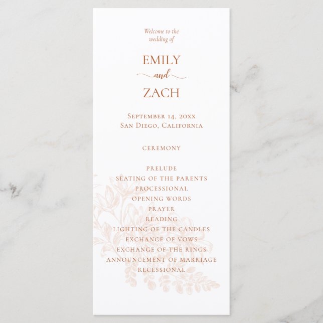 Terracotta Floral Wedding Programme (Devant)