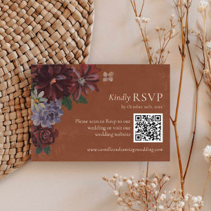 Terracotta Floral Wedding RSVP QR Code