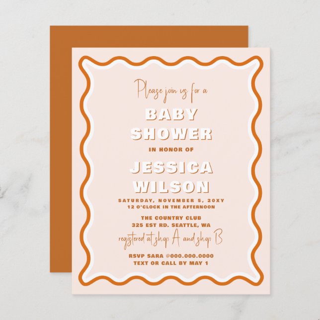 Terracotta Genre Neutre Baby shower Invitation (Devant / Derrière)