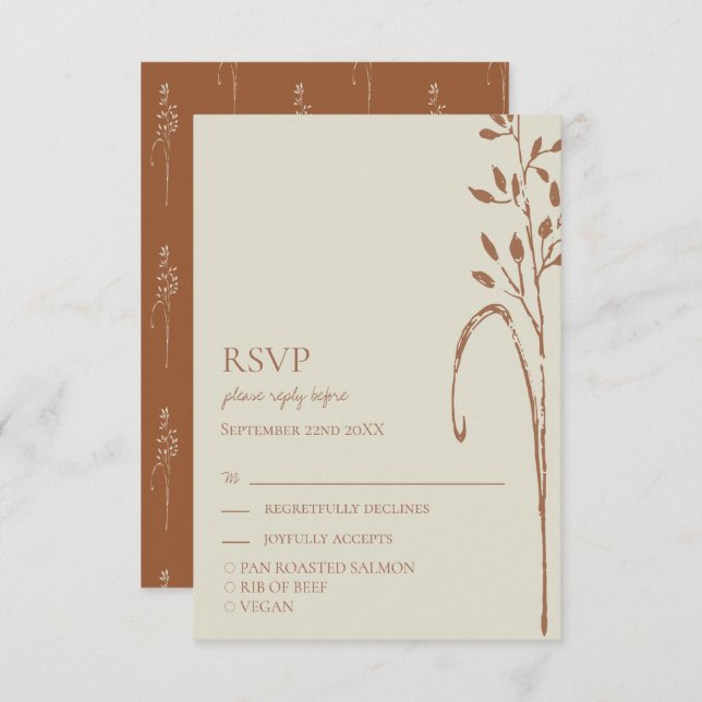 Terracotta & Grass sauvage Terre Tone Wedding RSVP (Devant / Derrière)