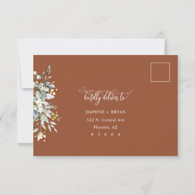 Terracotta Green Feuilles RSVP Card 3 choix de rep (Dos)